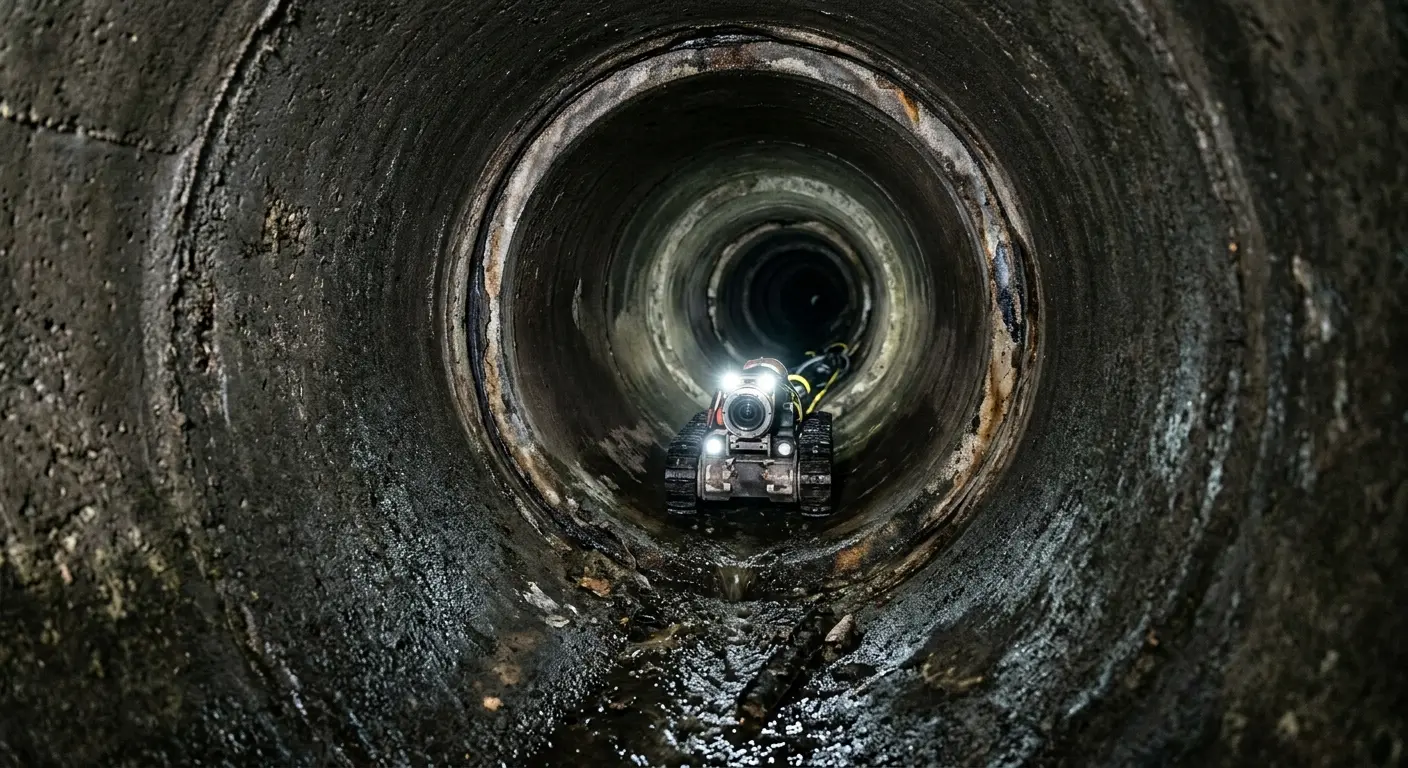 Robotic sewer camera inspecting pipe interior for Sewer Line Cleaning in Red Hook